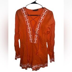 PrettyLittleThing Orange and White Embroidered Bodysuit